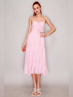 Pink Spaghetti-Strap Midi Dress